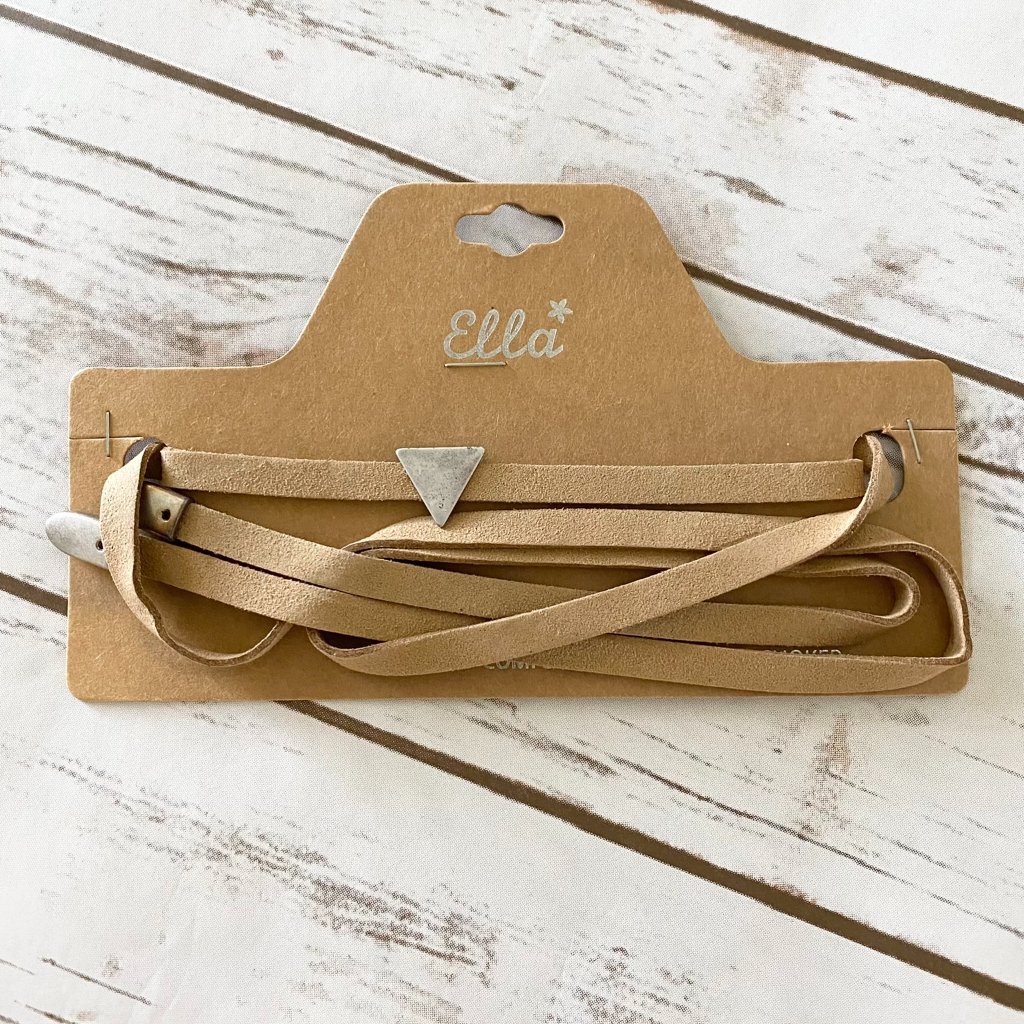 Ella Women's Tan Suede Wrap Choker Necklace Fashion Jewelry Silvertone Accents